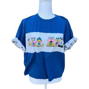 The Zoo Crew 86' Women's crop T-Shirt Animals Graphic Print Blue Size LARGE